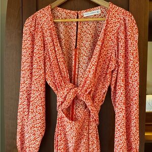 Faithfull the Brand Orange Floral Long Sleeve Dress